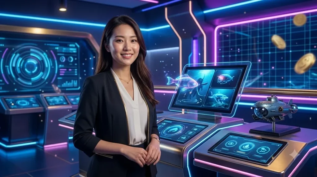 Người chơi tập trung với tay cầm điều khiển bắn cá F8BET