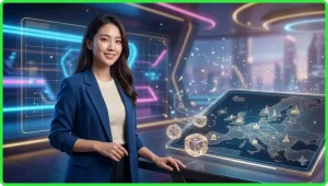 Hình minh họa sân vận động với hai bảng hologram giải thích kèo châu Âu và tài xỉu
