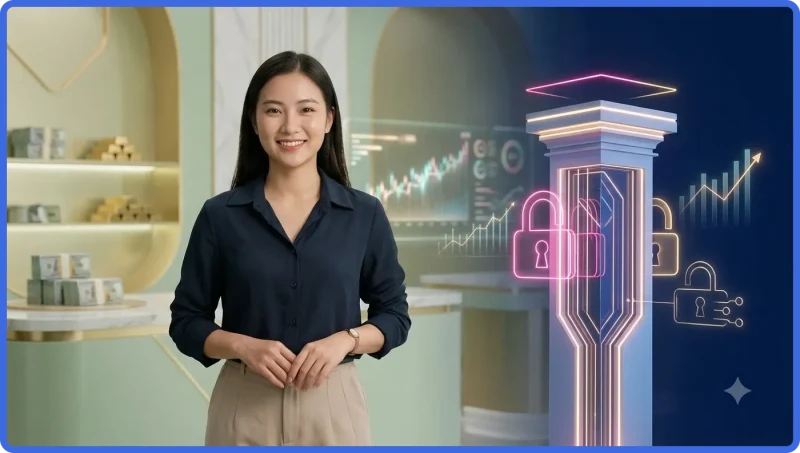 Người dùng mở tài khoản nền tảng trực tuyến trên điện thoại với biểu tượng bảo mật