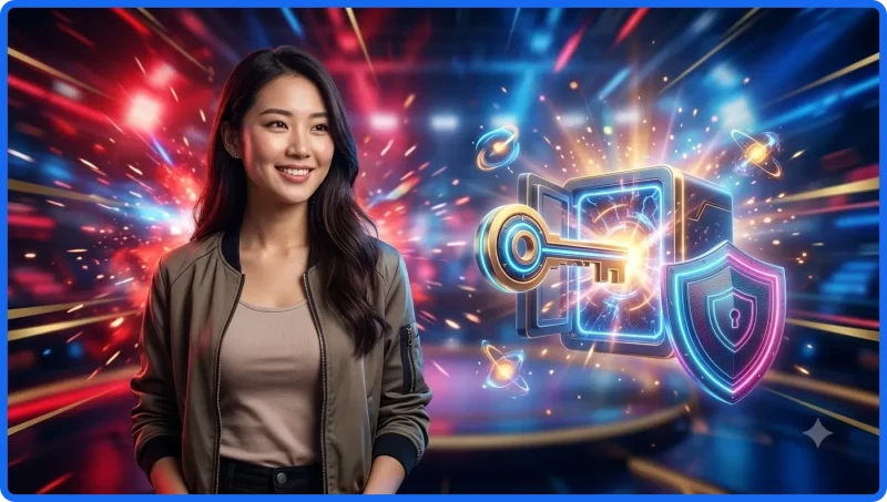 Người dùng quan sát màn hình khôi phục mật khẩu trên giao diện hologram trong không gian làm việc hiện đại