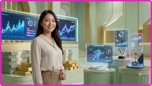Sân bóng rổ chuyên nghiệppp với ánh đèn neon và biểu đồ phân tích dữ liệu